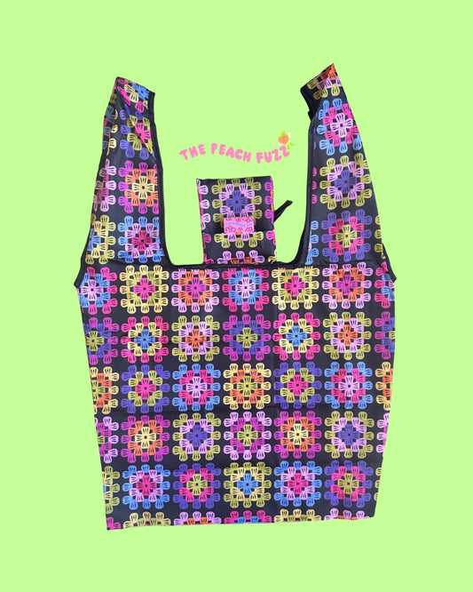 Granny Square Folding Shopper Tote