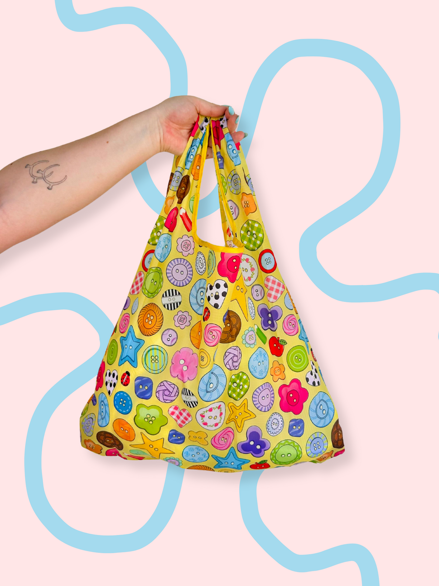 Cute As A Button Folding Shopper Tote