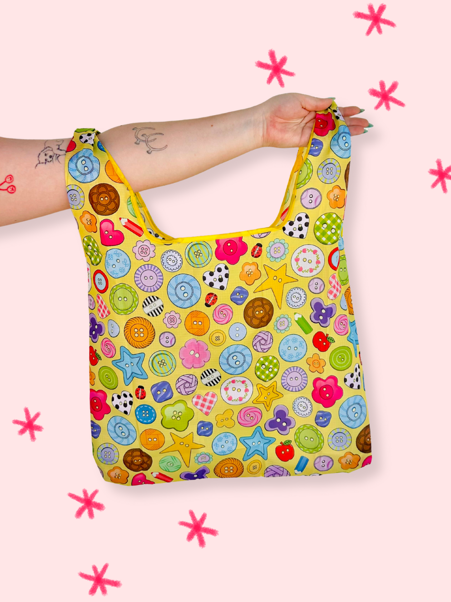 Cute As A Button Folding Shopper Tote