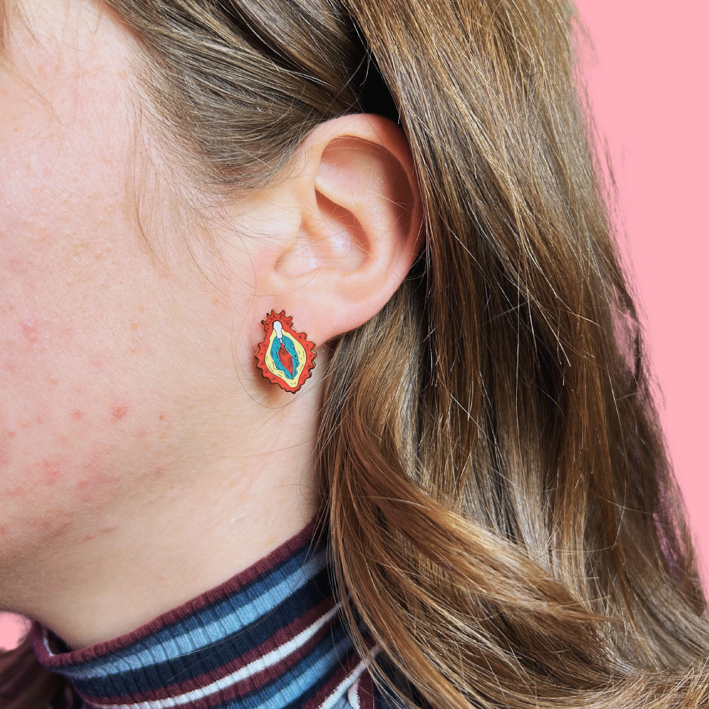Vulva Mary Gold Enamel Earrings