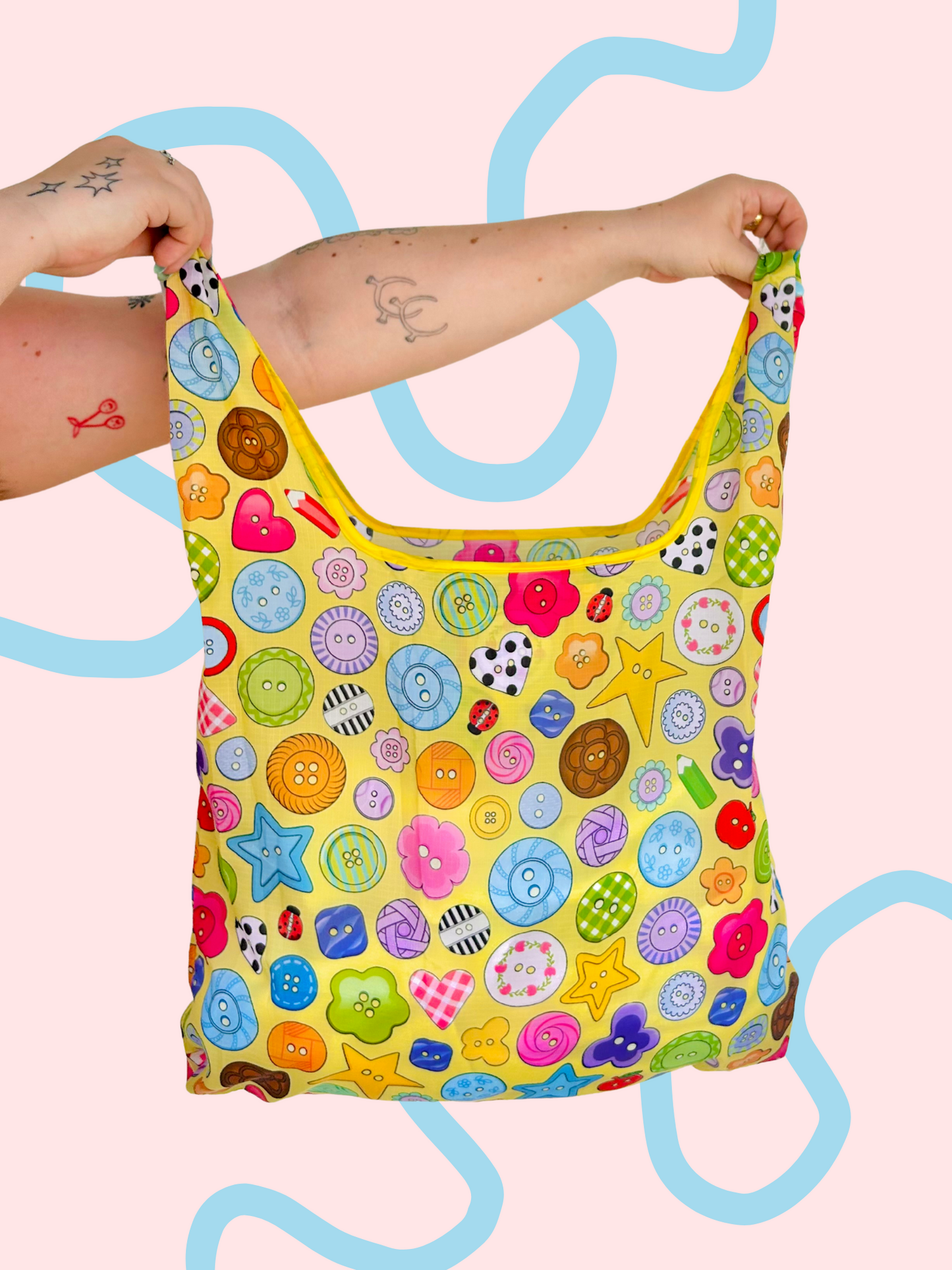 Cute As A Button Folding Shopper Tote