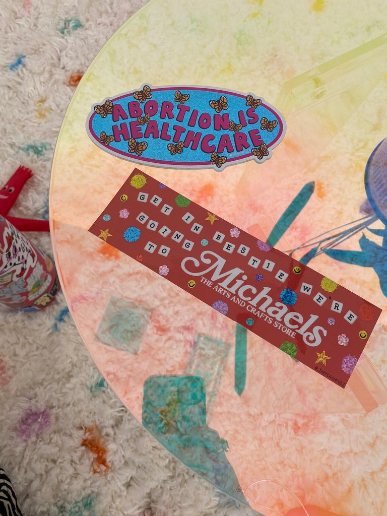 Michaels Run Bestie Glitter Bumper Sticker