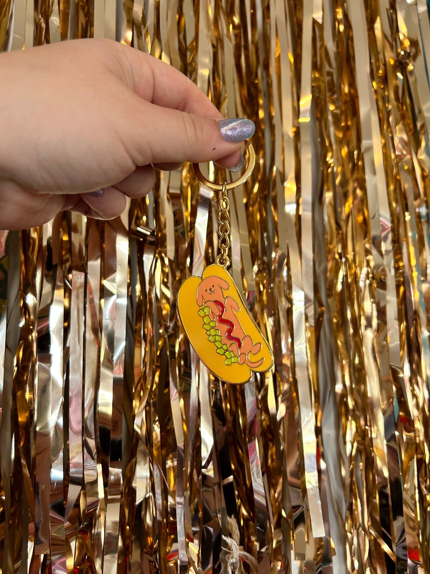 Hot Doggy Dog Enamel Keychain