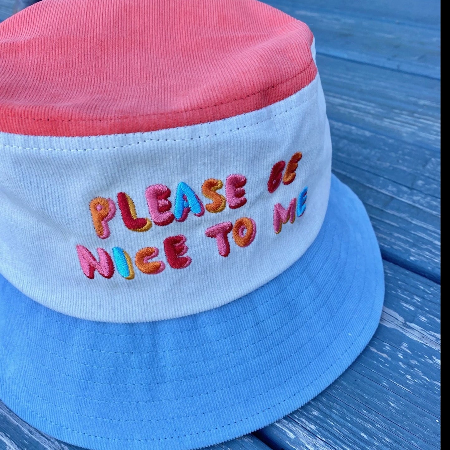 Please Be Nice To Me Color Block Bucket Hat