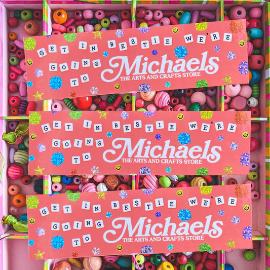 Michaels Run Bestie Glitter Bumper Sticker