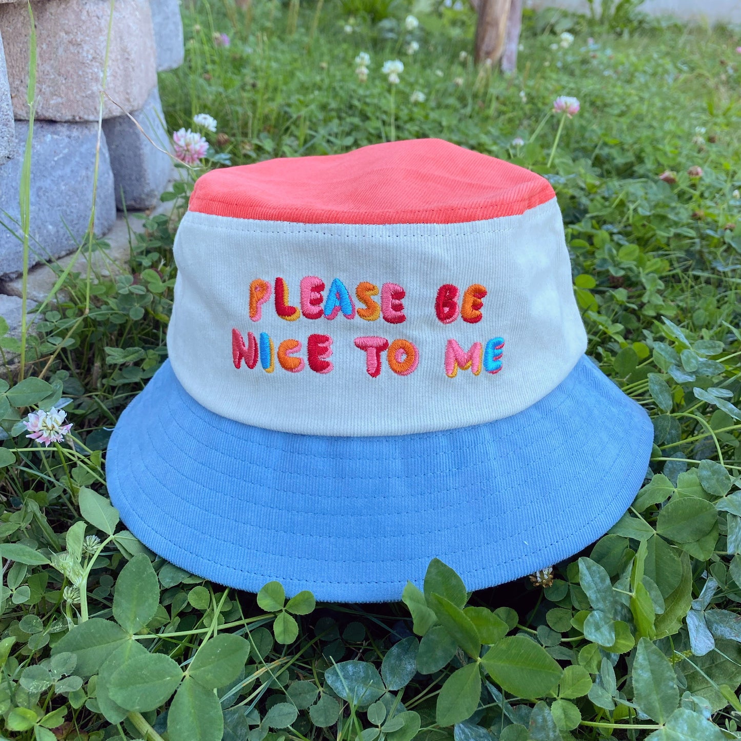 Please Be Nice To Me Color Block Bucket Hat