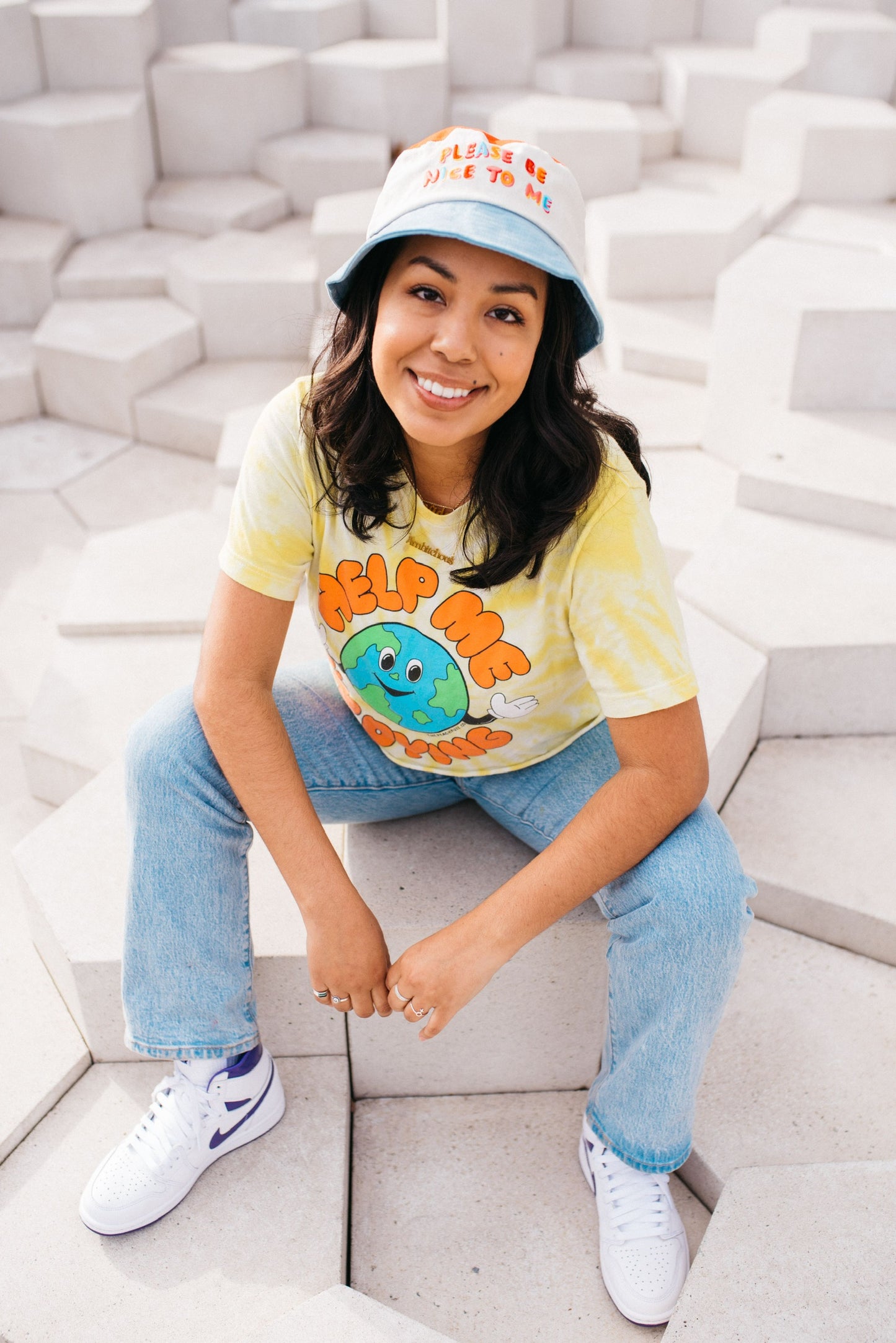 Please Be Nice To Me Color Block Bucket Hat