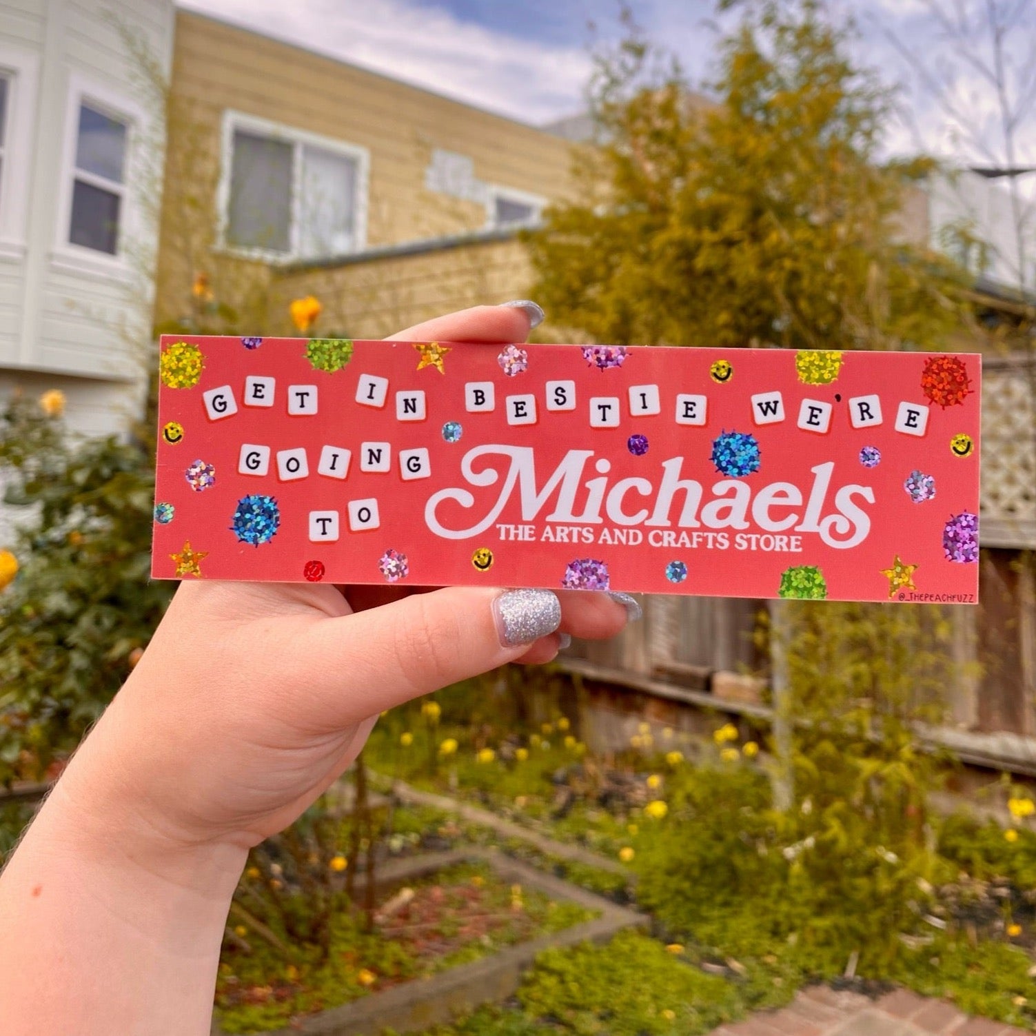 Michaels Run Bestie Glitter Bumper Sticker