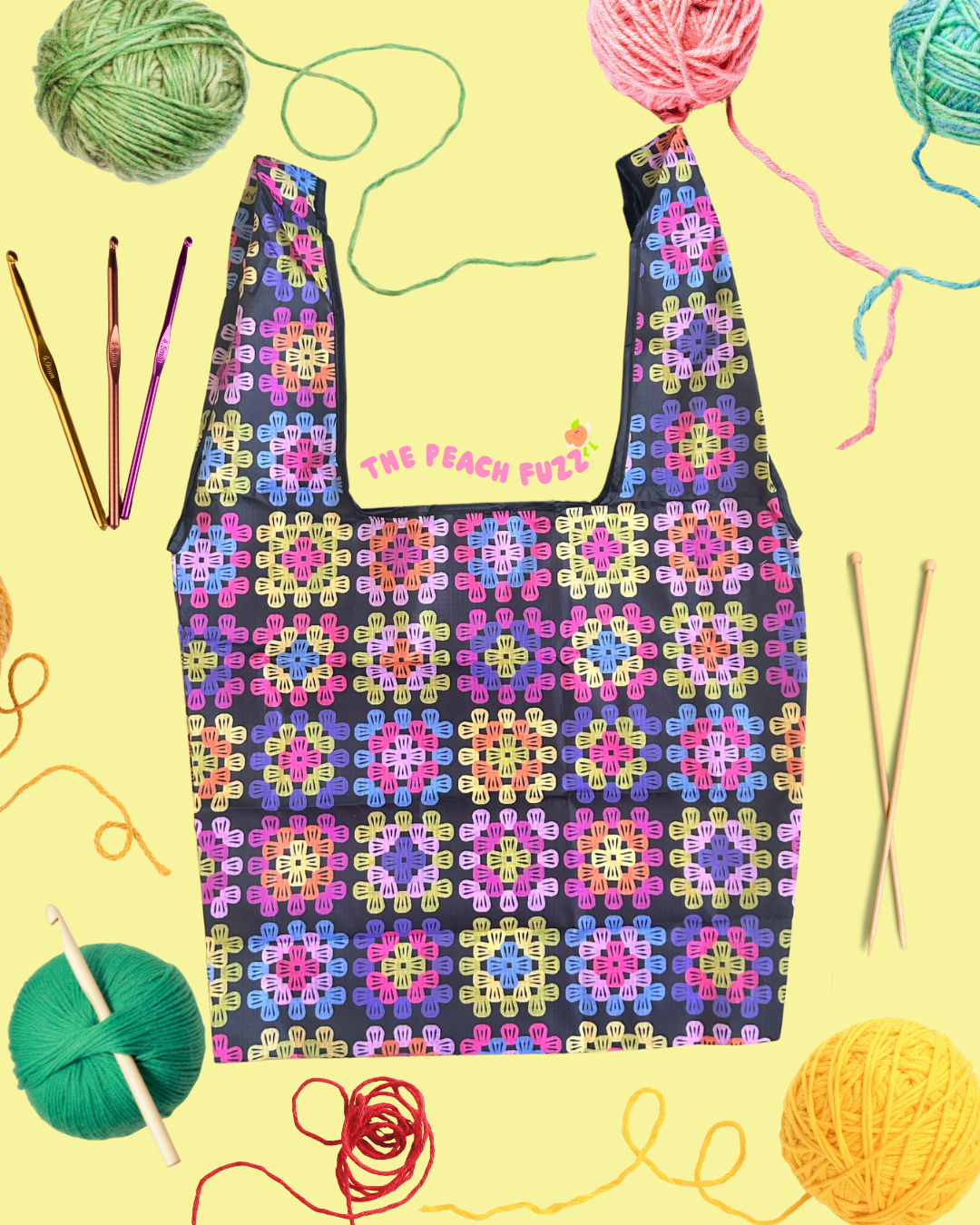 Granny Square Folding Shopper Tote