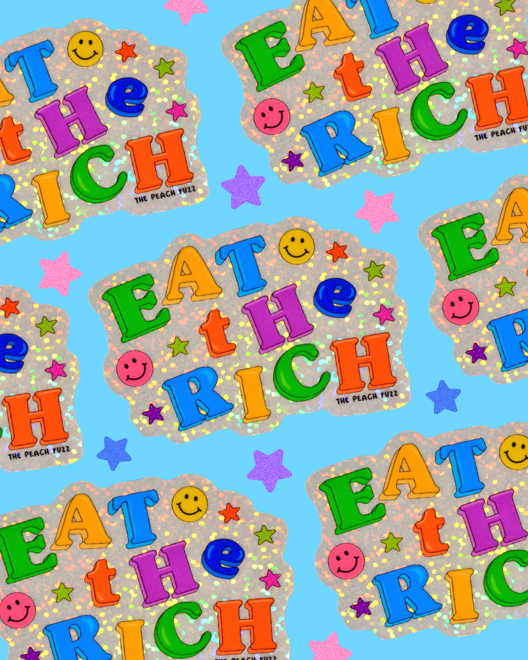 Eat The Rich Glitter Sticker - the peach fuzz