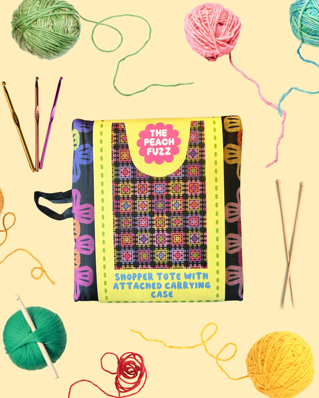 Granny Square Folding Shopper Tote