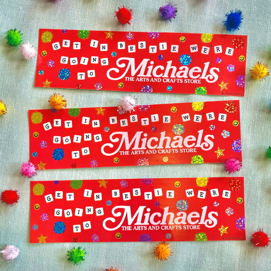 Michaels Run Bestie Glitter Bumper Sticker