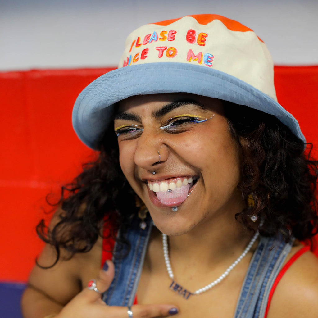 Please Be Nice To Me Color Block Bucket Hat