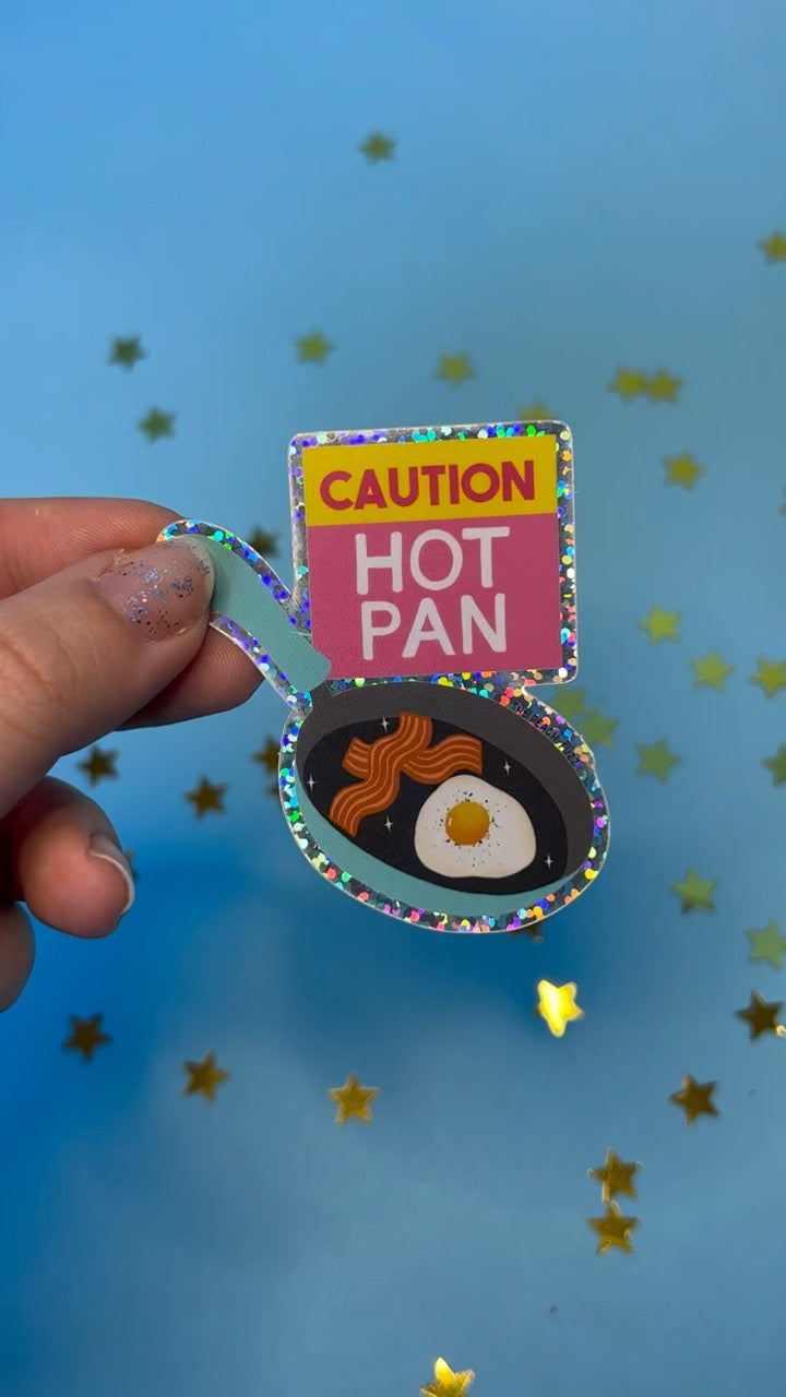 Caution: Hot Pan Glitter Sticker - The Peach Fuzz