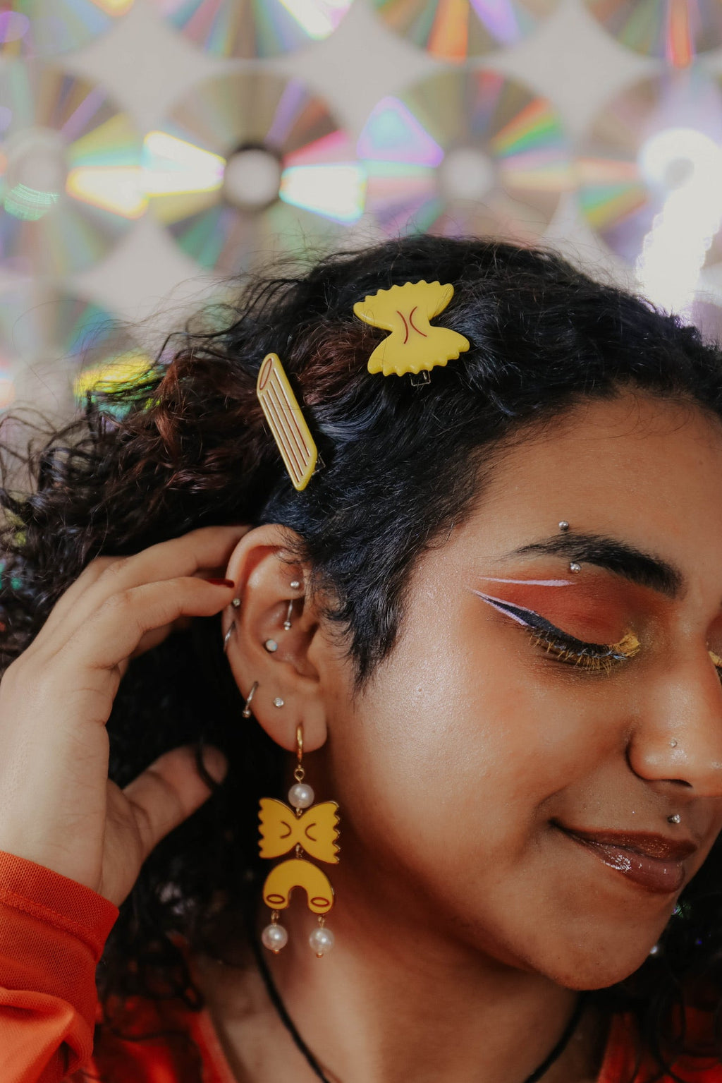Noodle Mix Hair Clip Set & Pasta Party Dangly Earrings