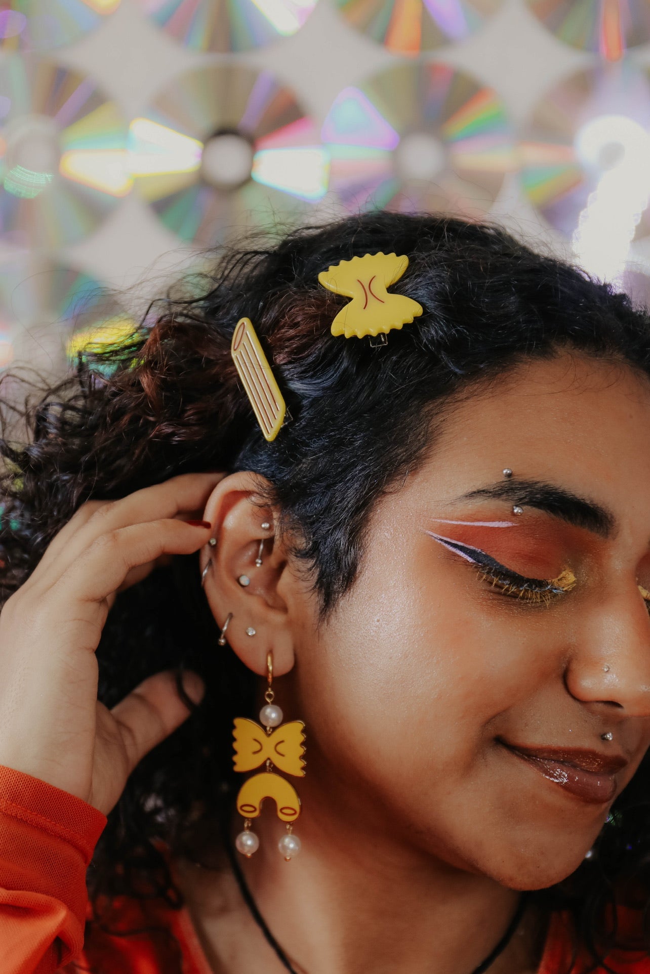 Noodle Mix Hair Clip Set & Pasta Party Dangly Earrings