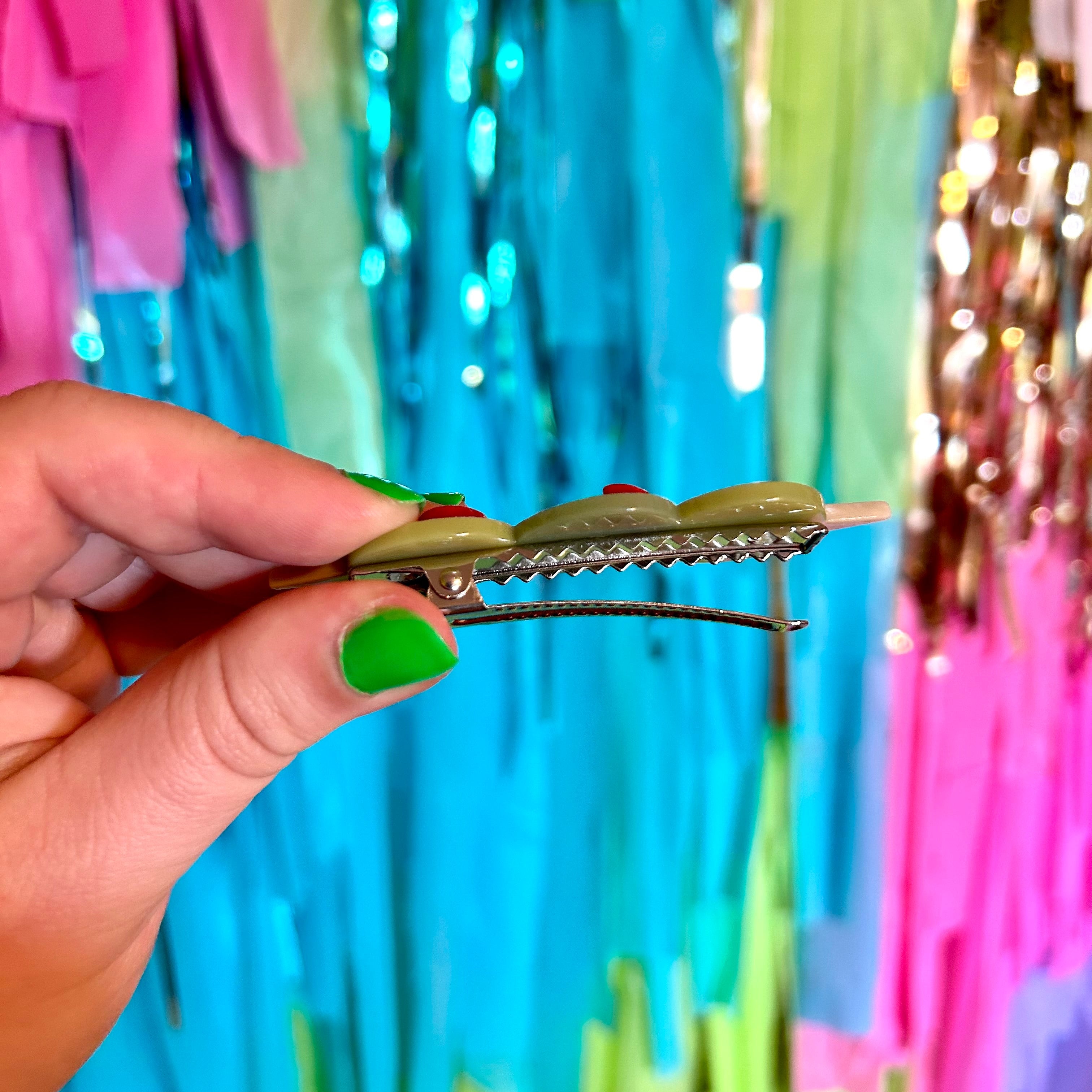 Stuffed Olive Hair Clip Set