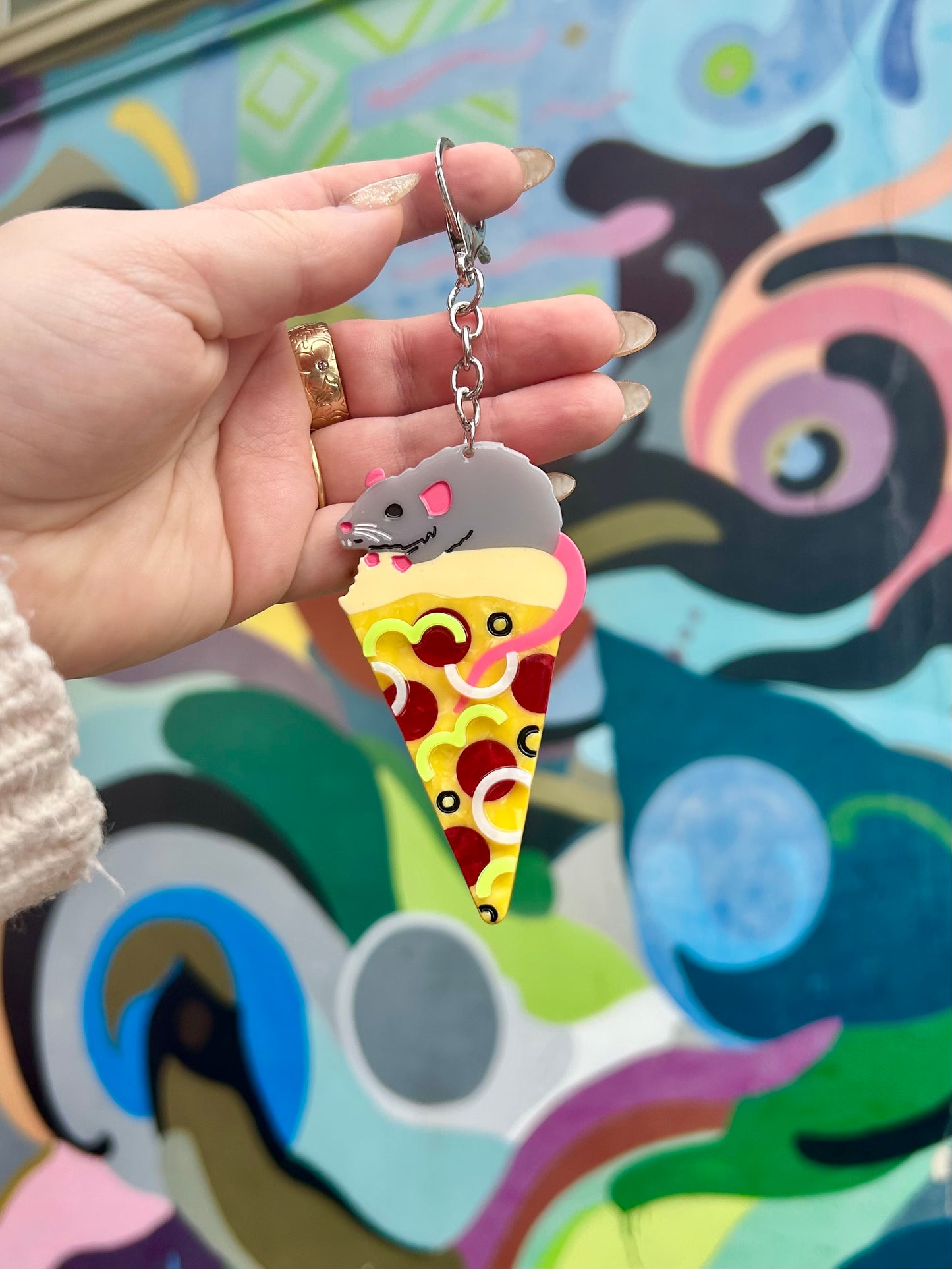 Pizza Rat Keychain