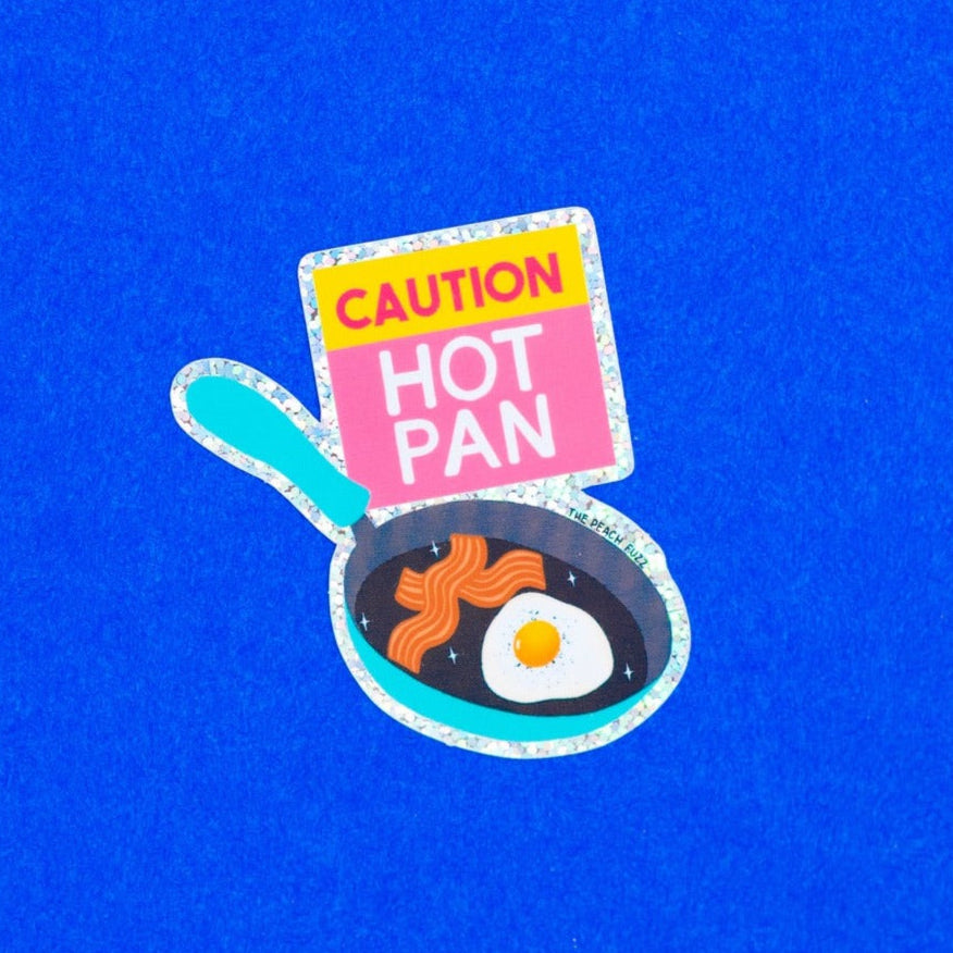 Caution: Hot Pan Glitter Sticker - The Peach Fuzz