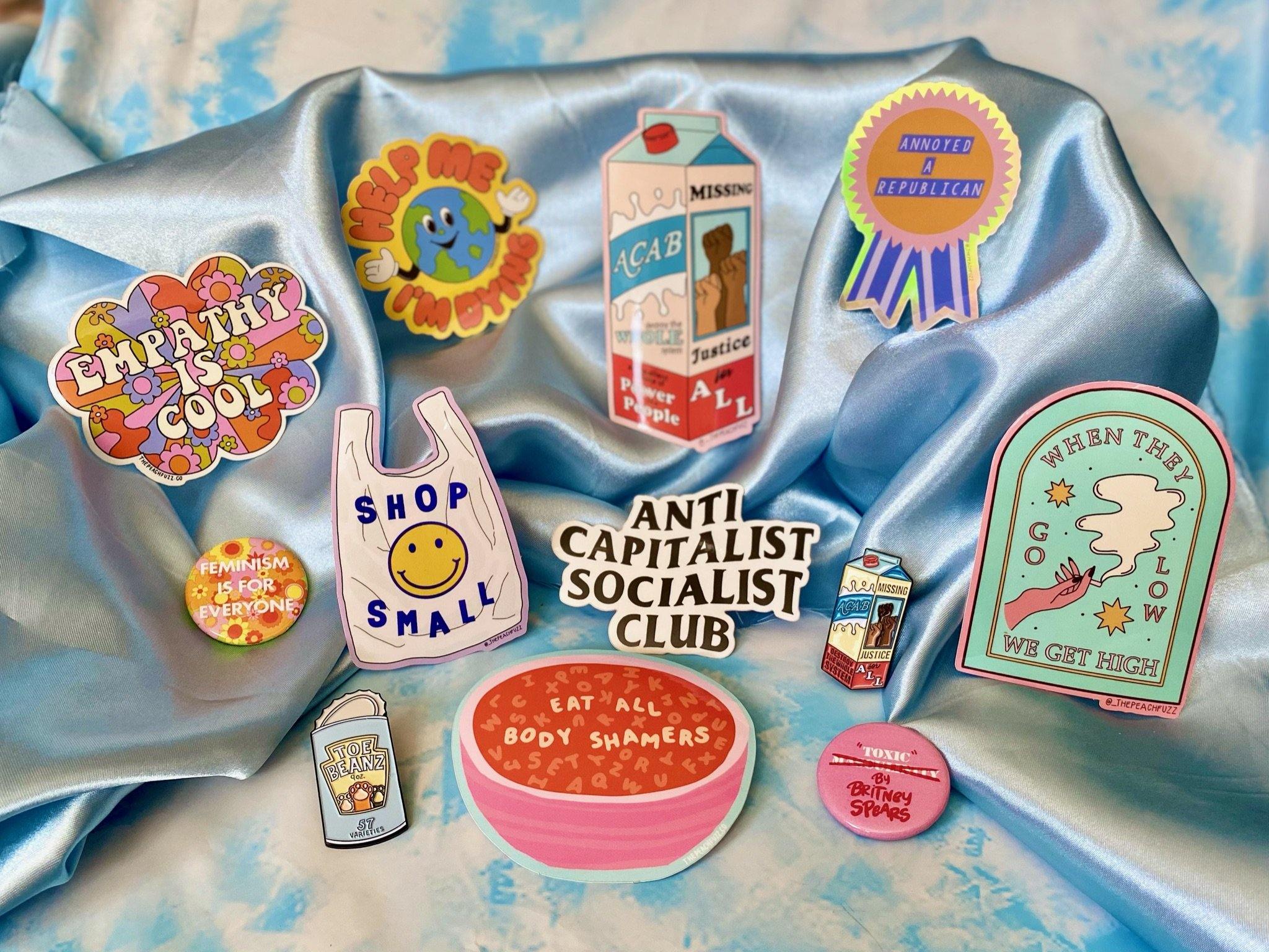 “Annoyed a Republican” Vinyl sticker with a glossy finish and a holographic outer border. Measures 1.9x2.7 inches.